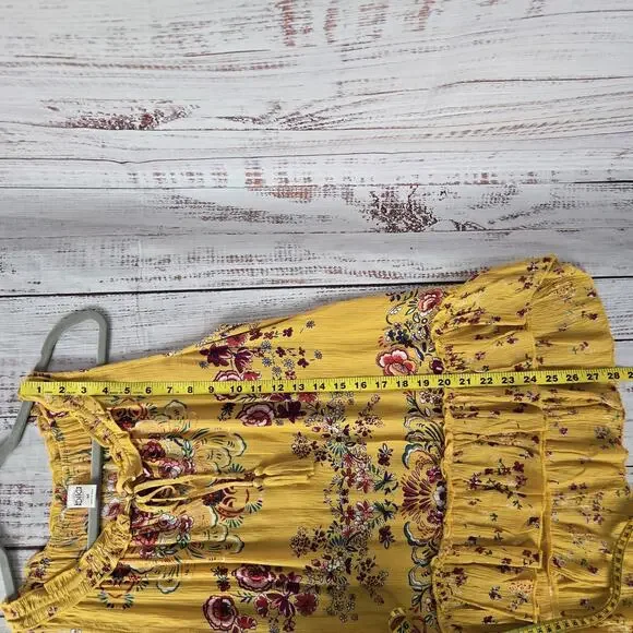 Bila Dress Womens Medium Yellow Floral Boho Sleeveless Ruffle Tiered Tunic Top - Picture 7 of 8